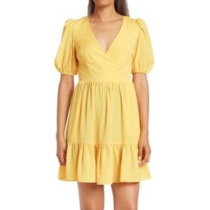 Eliza J Yellow Tiered Hem Puff Sleeve Dress